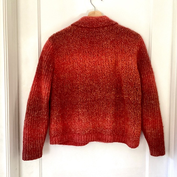 Vintage Hand Knit Button Down Long Sleeve Cardigan Orange Boucle Size S/M Jacket - Picture 15 of 15
